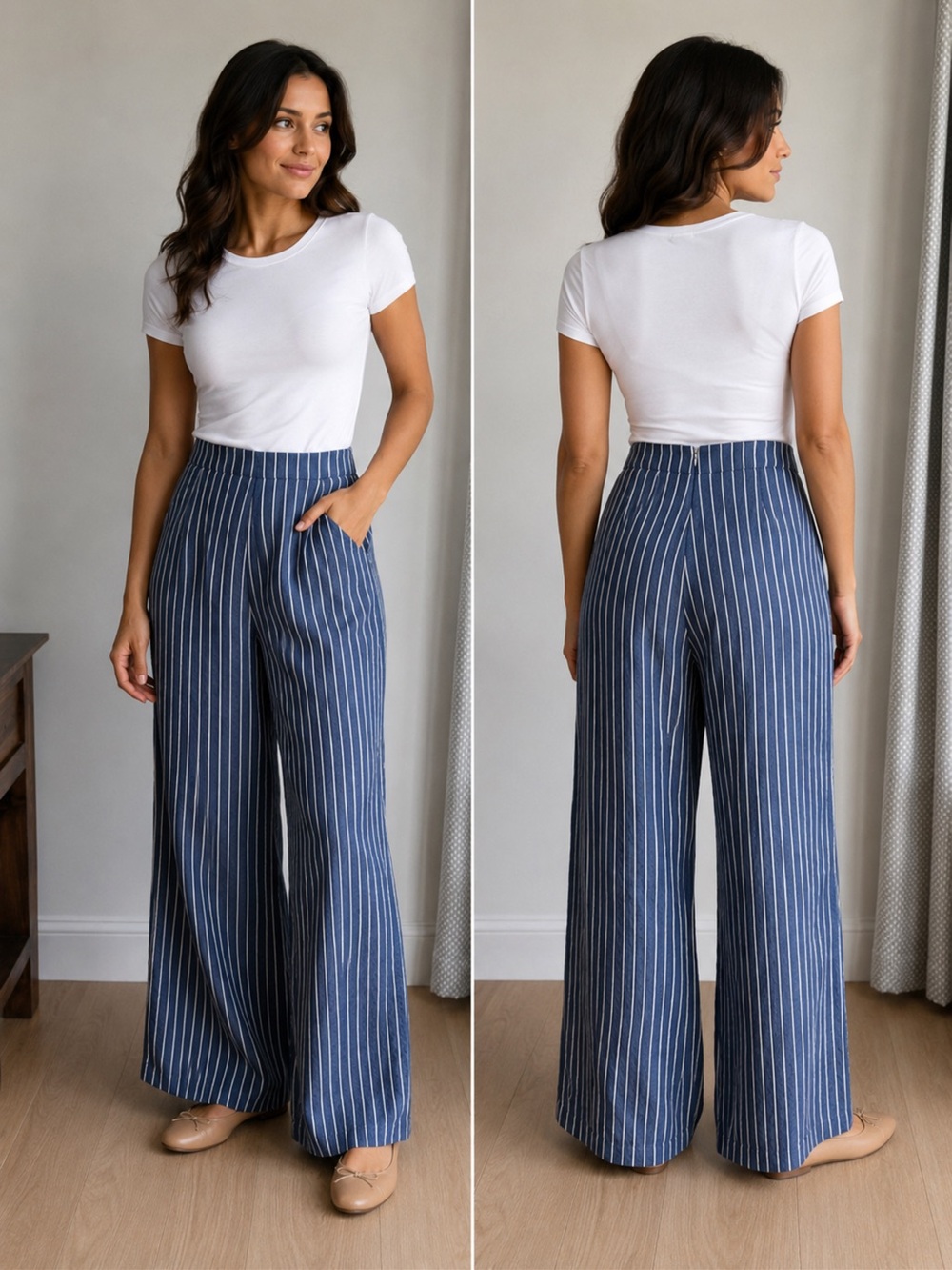 Blue Rain Navy Pinstripe Wide-Leg Trousers